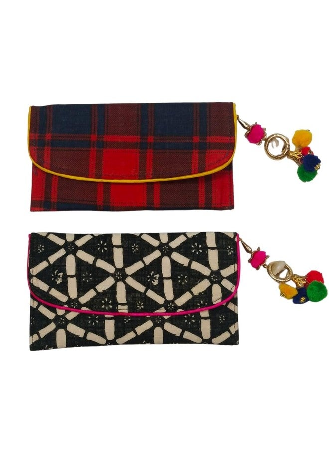 SWADEC IKKAT PRINT ENVELOPE PURSE CLUTCHES/HAND WALLETS/STYLISH PURSE FOR PARTIES & WEDDING CEREMONY FOR WOMEN & GIRLS (MULTICOLOUR),PACK OF 2 - Image 1
